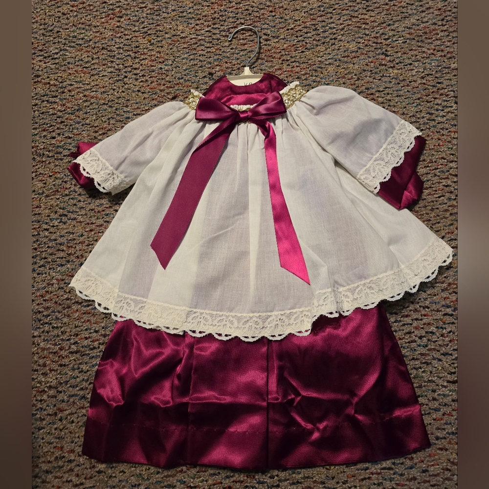 Doll Dress Handmade Alter Boy Dress Robe Red White Ribbon Bow Lace